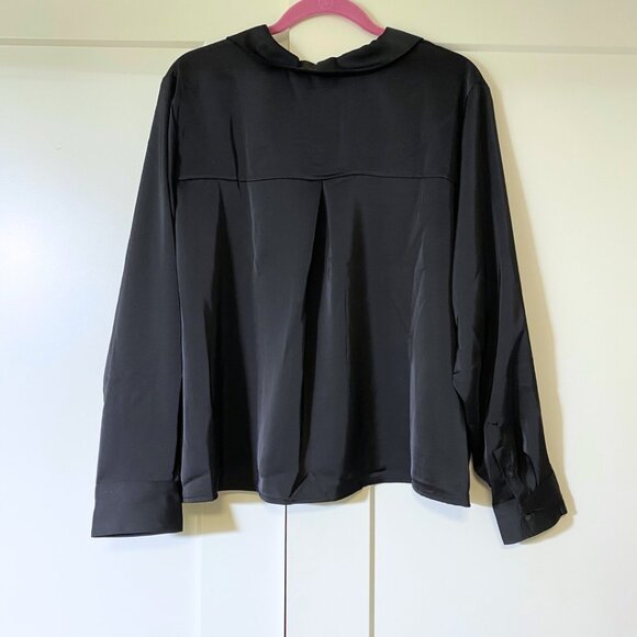 NWT Satin Old Navy Cropped Button-Down Shirt - Womens Plus Size 2X Black Jack - Picture 5 of 9